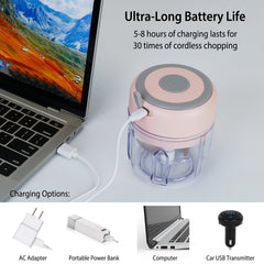 Mini Electric Garlic Chopper 8.45OZ Cordless Garlic Mincer Food Chopper Rechargeable Food Blender Chili Nut Onion Pepper Meat Ginger Food