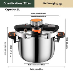 Stainless Steel Pressure Cooker 6L Household Thickened Explosion-proof Pressure Cooker Three-speed Stew Energy-saving Pot